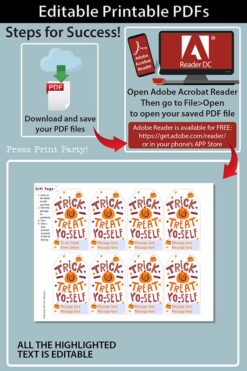 EDITABLE Halloween Tag Printable, Trick or Treat Yo self, Halloween Party Favors, Goodie Bag, Kids Halloween, Treat Bag, INSTANT DOWNLOAD