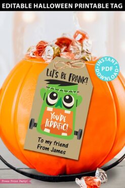 EDITABLE Halloween Tag Printable, Frankenstein You're Terrific, Halloween Party Favors, Goodie Bag, Kids Halloween Treat, INSTANT DOWNLOAD