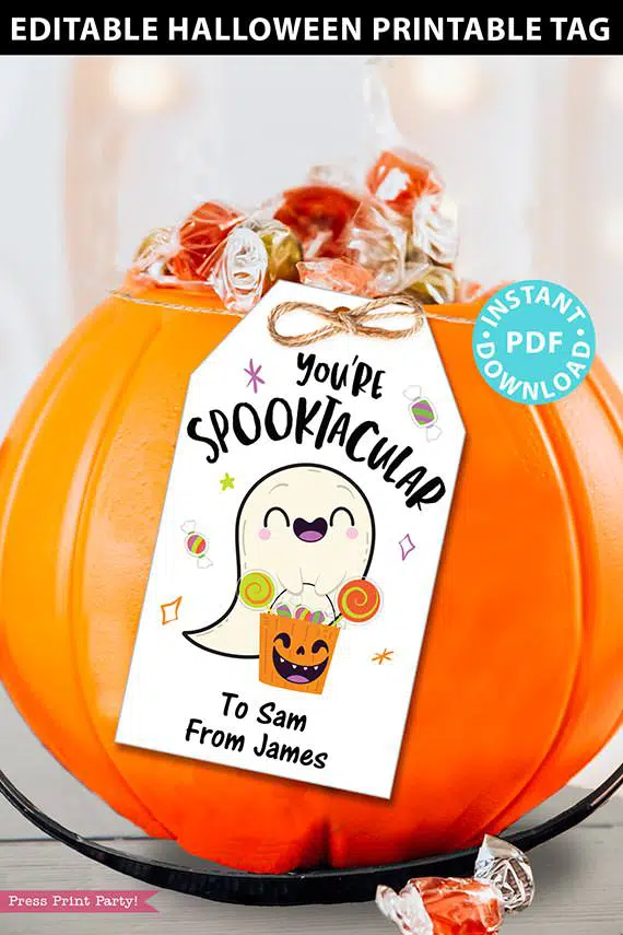 eDITABLE Halloween Tag Printable Template, You're Spooktacular Ghost, Halloween Party Favors, Kids Goodie Bag, Treat Tag, INSTANT DOWNLOAD
