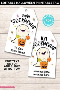 eDITABLE Halloween Tag Printable Template, You're Spooktacular Ghost, Halloween Party Favors, Kids Goodie Bag, Treat Tag, INSTANT DOWNLOAD