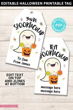 eDITABLE Halloween Tag Printable Template, You're Spooktacular Ghost, Halloween Party Favors, Kids Goodie Bag, Treat Tag, INSTANT DOWNLOAD