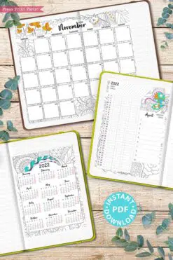 MONDAY Start 2022 Printable Calendar Template Set, Adult Coloring Pages, Bullet Journal Printable, Monthly & Daily Routine, INSTANT DOWNLOAD press print party