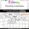 MONDAY Start 2021-2022 Monthly Calendar Printable, Monthly Planner Template, Adult Coloring Pages, Bullet Journal, INSTANT DOWNLOAD press print party