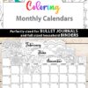 2021-2022 Monthly Calendar Printable, Monthly Planner Template, Adult Coloring Pages, Bullet Journal, Sunday, INSTANT DOWNLOAD press print party