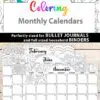 2021-2022 Monthly Calendar Printable, Monthly Planner Template, Adult Coloring Pages, Bullet Journal, Sunday, INSTANT DOWNLOAD press print party