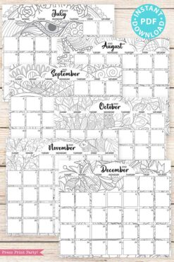 2022 monthly printable calendars adult coloring press print party