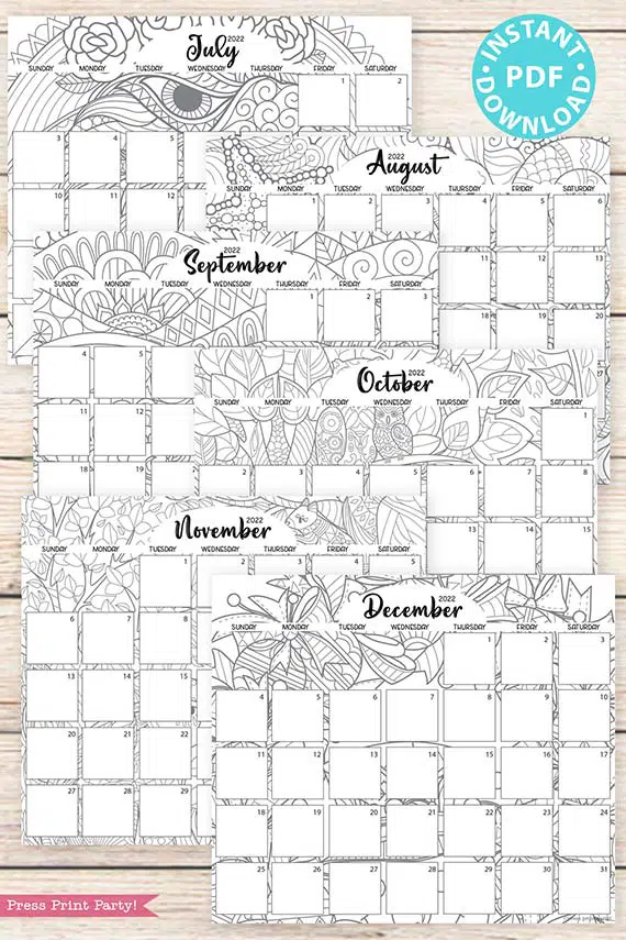 2022 Daily Routine Printables, Adult Coloring - Press Print Party!