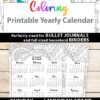 2022 Yearly Calendar Template Printable, Adult Coloring Page, Bullet Journal Printable Calendar Insert, One Page Calendar, INSTANT DOWNLOAD