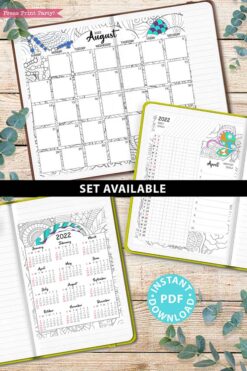 adult coloring pages 2022 calendar set with monthly calendars habit tracker and yearly calendar press print party