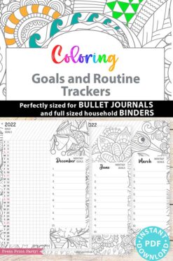 2021-2022 Daily Routine Printables, Habit Tracker Printable, Adult Coloring, Bullet Journal, Daily Tracker Goal Planner, INSTANT DOWNLOAD