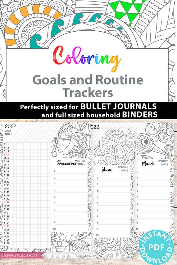 2022 Daily Routine Printables, Adult Coloring - Press Print Party!