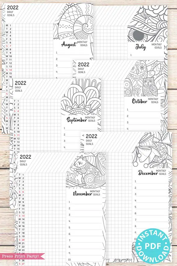 2022 Daily Routine Printables, Adult Coloring - Press Print Party!