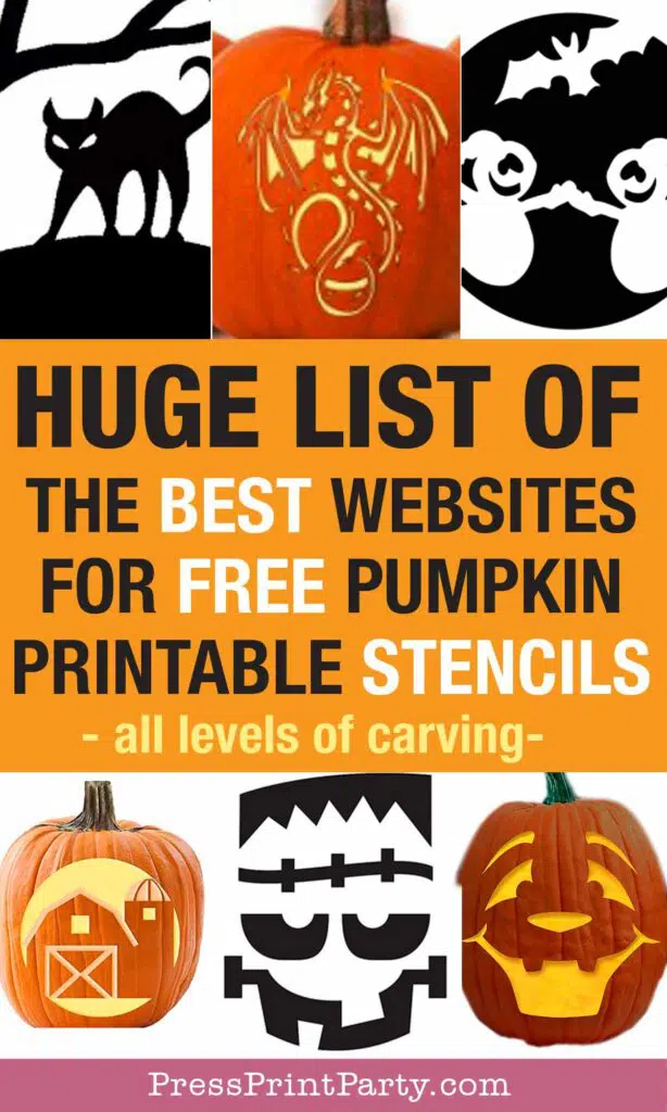 huge list of the best websites for free pumpkin printable stencils and carving templates and patterns - Press Print Party