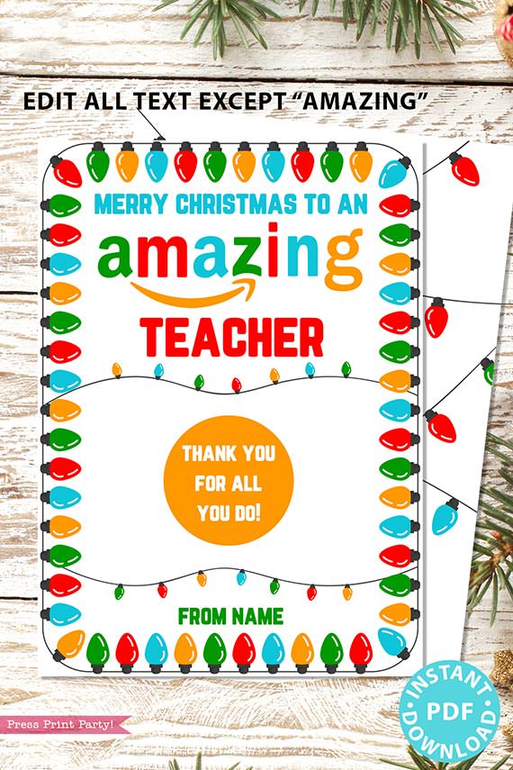 EDITABLE Amazon Gift Card Holder Christmas Printable Template, Teacher, Neighbor, Staff, Employees, Appreciation, Amazing, INSTANT DOWNLOAD press print party
