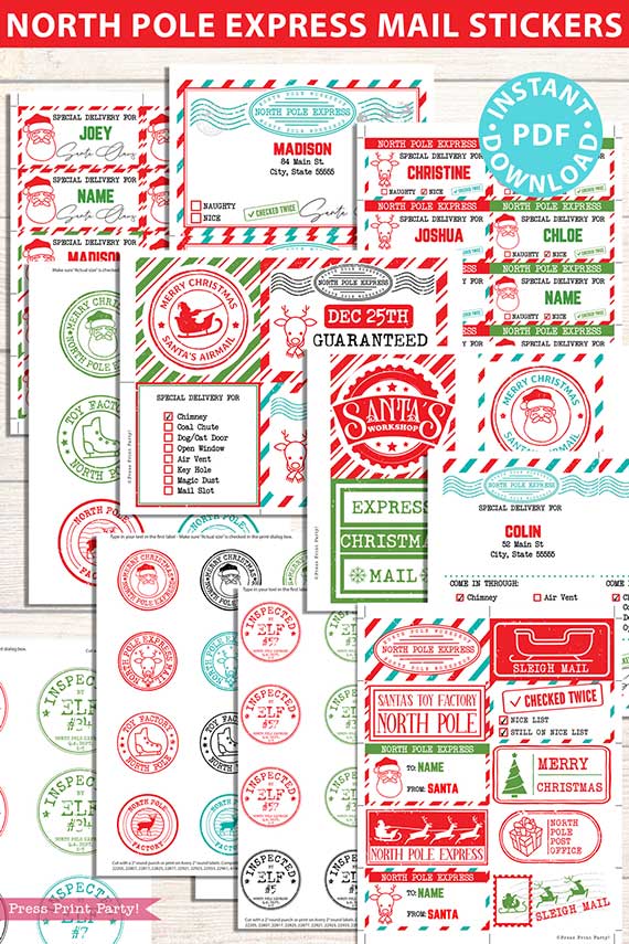 EDITABLE Christmas Gift Labels Template, Printable North Pole Express Mail Sticker Pack, from Santa Claus, Gift Tags, INSTANT DOWNLOAD