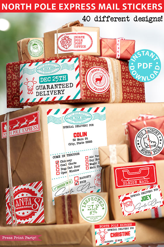 EDITABLE Christmas Gift Labels Template, Printable North Pole Express Mail Sticker Pack, from Santa Claus, Gift Tags, INSTANT DOWNLOAD