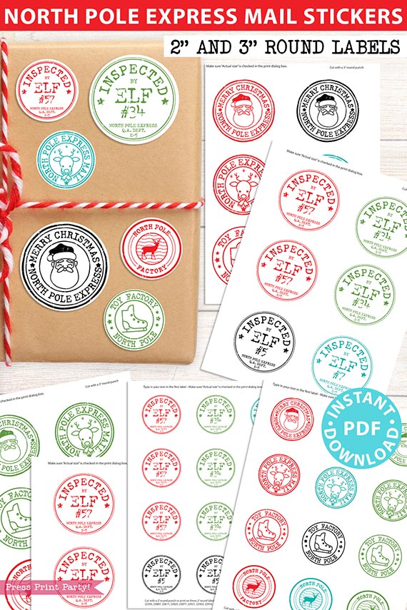 Christmas Name Tags Stickers Printable, North Pole Express Mail