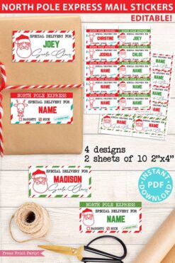 EDITABLE Christmas Name Tags Stickers Template, Printable Special Delivery Sticker Pack for gifts, Gift Wrap Labels, INSTANT DOWNLOAD