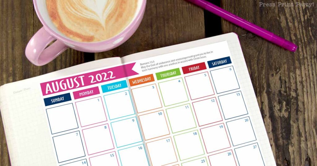 free 2022 calendar printable for bullet journals - Press Print Party!