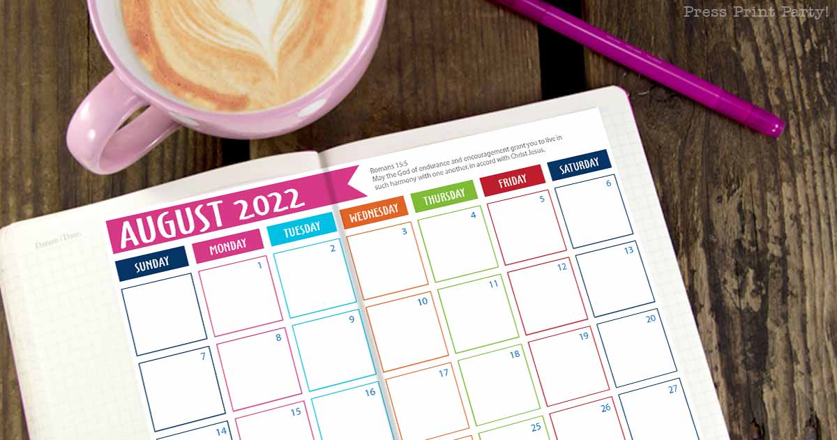 free 2022 calendar printable for bullet journals - Press Print Party!