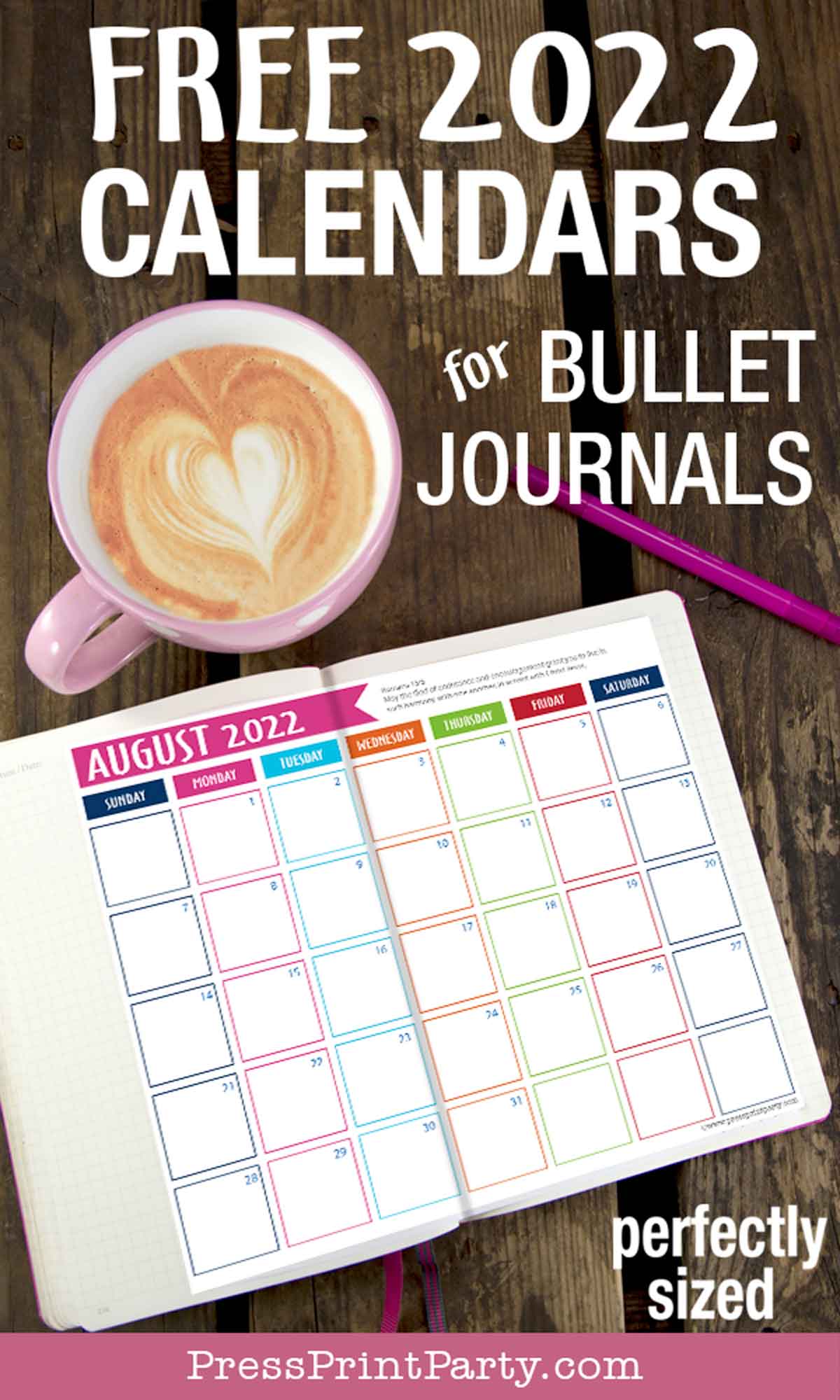 free 2022 calendar printable for bullet journals - Press Print Party!