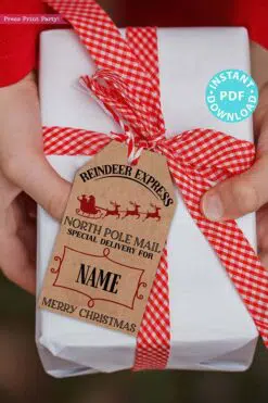 EDITABLE Christmas Gift Tags Printable, for Kids Christmas, Holiday gift Tag, Santa mail, North Pole Mail, Unique Gift Tag, INSTANT DOWNLOAD press print party