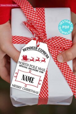 EDITABLE Christmas Gift Tags Printable, for Kids Christmas, Holiday gift Tag, Santa mail, North Pole Mail, Unique Gift Tag, INSTANT DOWNLOAD press print party