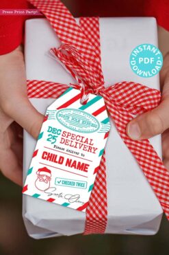 EDITABLE Christmas Gift Tags Printable, From Santa's Workshop Tag, Kids Holiday gift Tag, Santa North Pole Express Mail, INSTANT DOWNLOAD Press Print Party