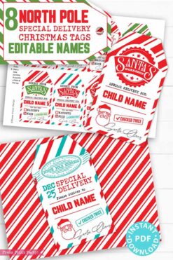 EDITABLE Christmas Gift Tags Printable, From Santa's Workshop Tag, Kids Holiday gift Tag, Santa North Pole Express Mail, INSTANT DOWNLOAD Press Print Party