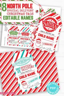 EDITABLE Christmas Gift Tags Printable, From Santa's Workshop Tag, Kids Holiday gift Tag, Santa North Pole Express Mail, INSTANT DOWNLOAD Press Print Party