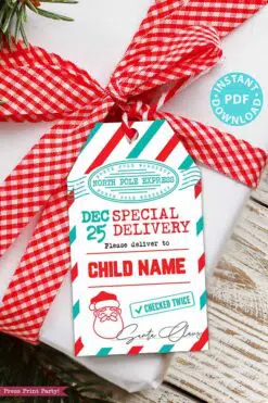 EDITABLE Christmas Gift Tags Printable, From Santa's Workshop Tag, Kids Holiday gift Tag, Santa North Pole Express Mail, INSTANT DOWNLOAD Press Print Party