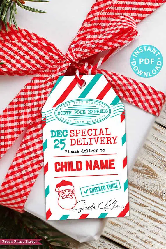 Christmas Present Gift Tags, North Pole Express, Special Delivery