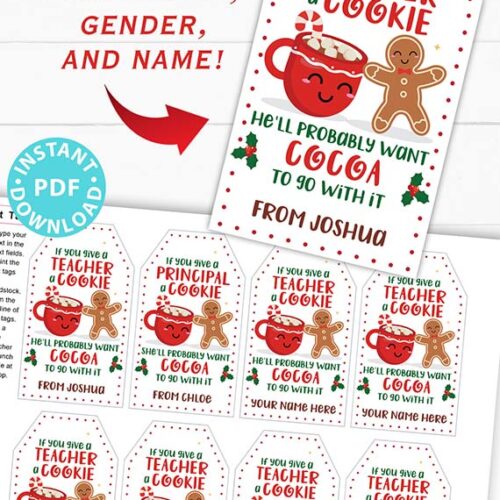 Christmas Teacher Gift Tags Printable for Cookies /Coffee