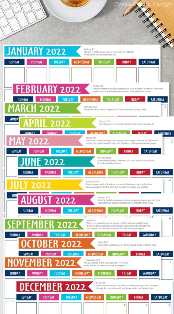 free 2022 calendar printable for bullet journals - Press Print Party!