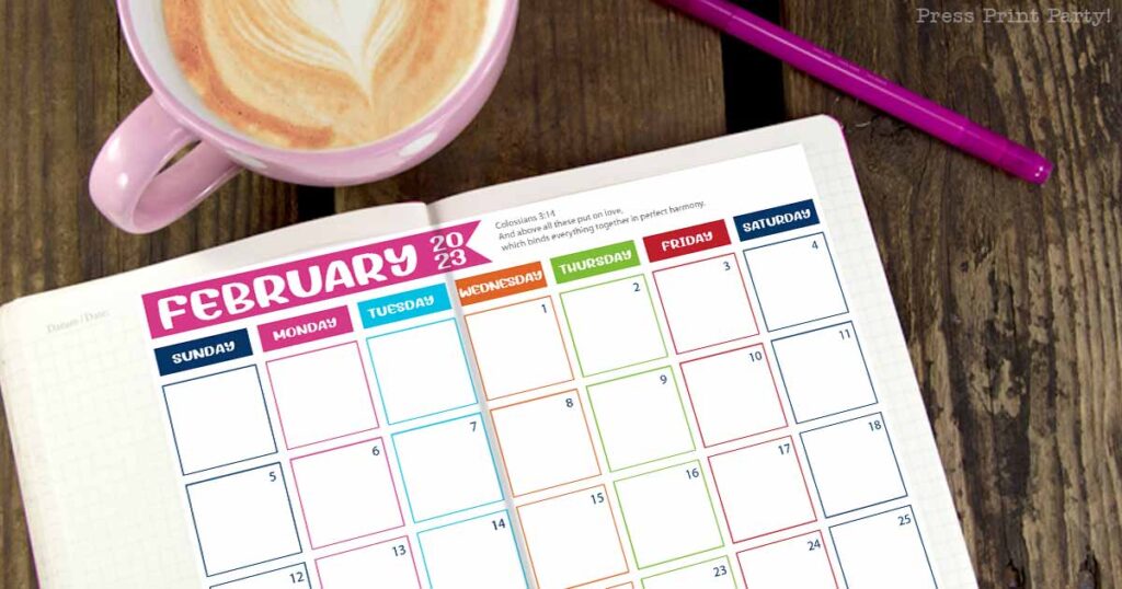 free 2023 calendar printable for bullet journals - Press Print Party!