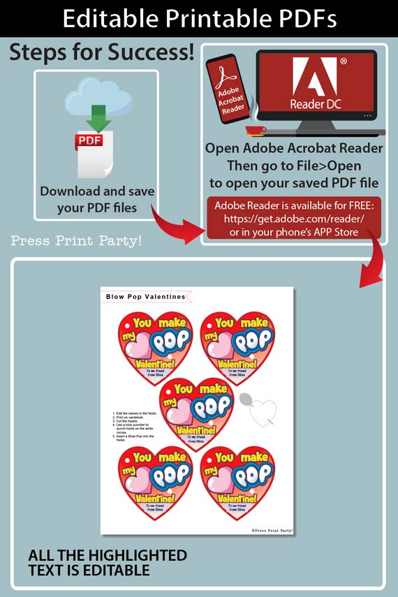 Blow Pop Valentine Printable Heart Template, Kids Valentines Cards, EDITABLE, You Make my Heart Pop , Classroom Valentines, INSTANT DOWNLOAD Press Print Party