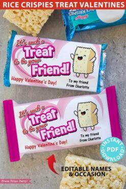 [block id="how-it-works"] Rice Crispies Valentines Printable, Pink for girls, Rice Krispies Treats Personalized Wrapper Template, EDITABLE names, School Classroom, INSTANT DOWNLOAD - Rice Krispies Valentine Press print Party