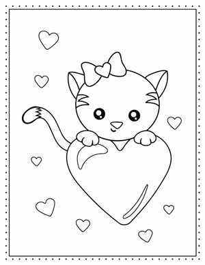 Free Valentine's Day Coloring Pages printable - Press Print Party - cat with heart