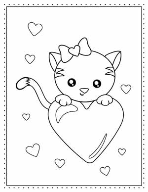 Free Valentine's Day Coloring Pages printable - Press Print Party - cat with heart
