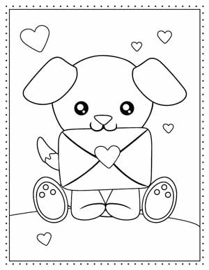 Free Valentine's Day Coloring Pages printable - Press Print Party - dog with heart envelope.
