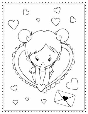 Free Valentine's Day Coloring Pages printable - Press Print Party - girl in heart