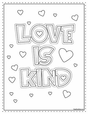 Free Valentine's Day Coloring Pages printable - Press Print Party - love is kind verse