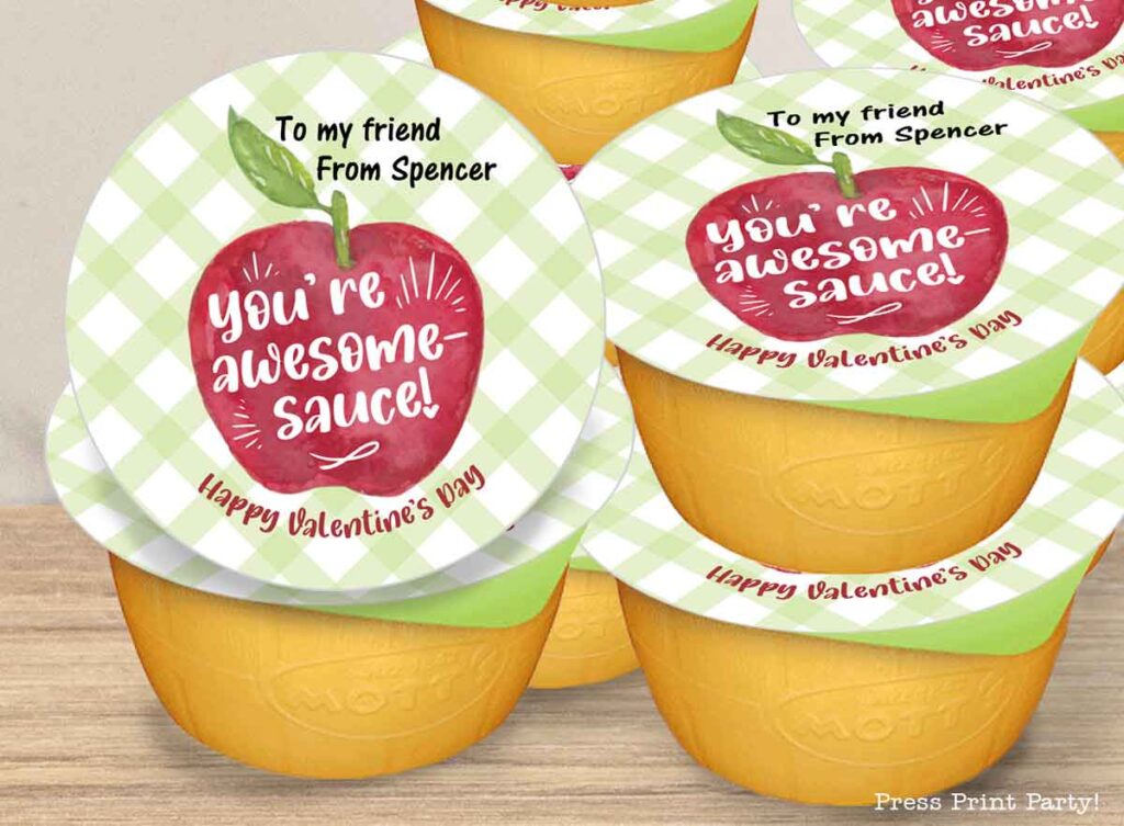 applesauce valentine card on applesauce cups Press Print Party