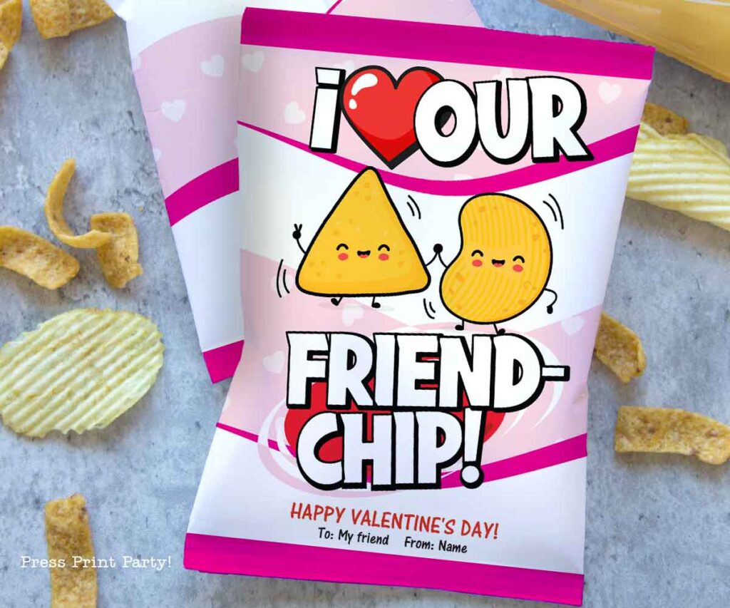 chip bag wrap valentine in pink I love our friendship chip Press Print Party