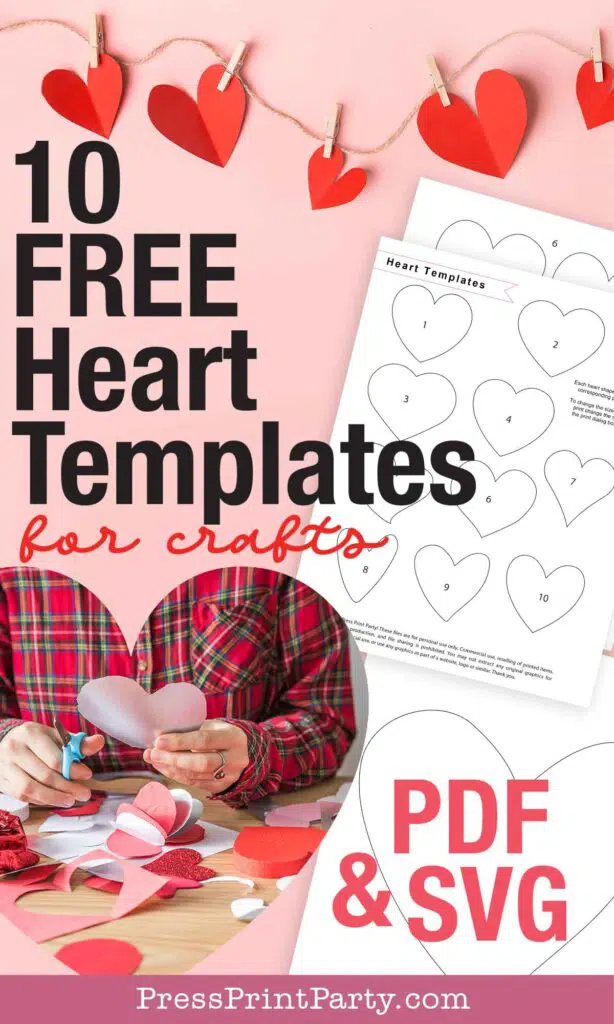 10 Heart Template Free Printable Cut Outs for Fun Valentine's Day Crafts (PDF & SVG) Press Print Party