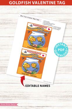 Goldfish Valentine Printable Tag Kids Valentines Cards EDITABLE names You are o-fish-ally awesome! Classroom Valentine for Kids Fishy crackers kids school valentine tag - Press Print Party!