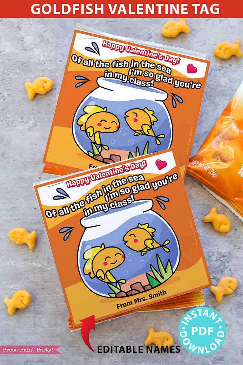 Goldfish Valentine Printable Card Of All The Fish In The Sea I m So Glad You re In My Class