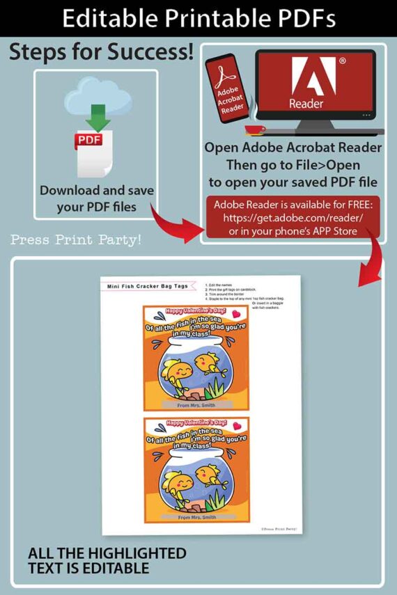 Goldfish Valentine Printable Card, Of All the Fish in the Sea I'm so Glad You're in my Class - Image 4