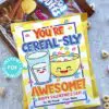 Valentine Tag Cereal Bags/ Boxes, Kids Valentines Cards Printable, EDITABLE names, You're Cereal-sly Awesome, School Classroom, INSTANT DOWNLOAD Press Print Party!