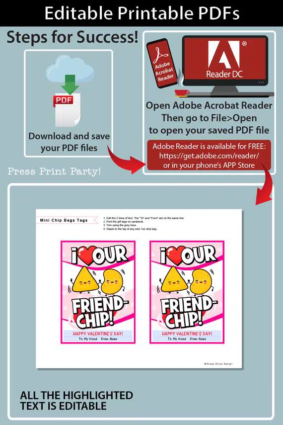 Valentine Chip Bag Tag Printable Pink, Kids Valentines Cards for School Classroom, Personalize Names, I